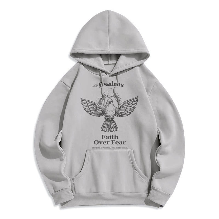 Classic Quotation Style Faith Over Fear Fleece Lined Polyester Hoodie - Grey - 2XL - image 30