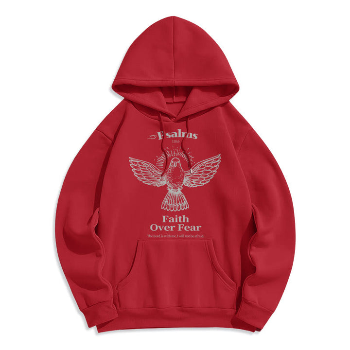 Classic Quotation Style Faith Over Fear Fleece Lined Polyester Hoodie - Red - 2XL - image 35