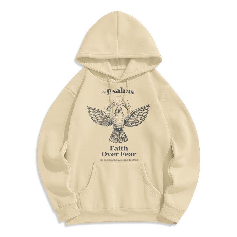 Classic Quotation Style Faith Over Fear Fleece Lined Polyester Hoodie - Beige - 2XL - image 15