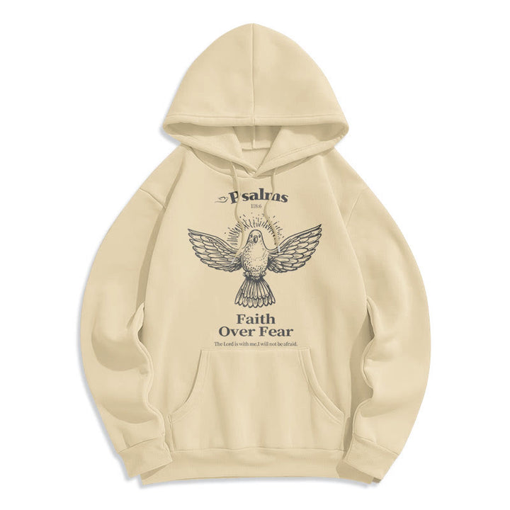 Classic Quotation Style Faith Over Fear Fleece Lined Polyester Hoodie - Beige - 2XL - image 15