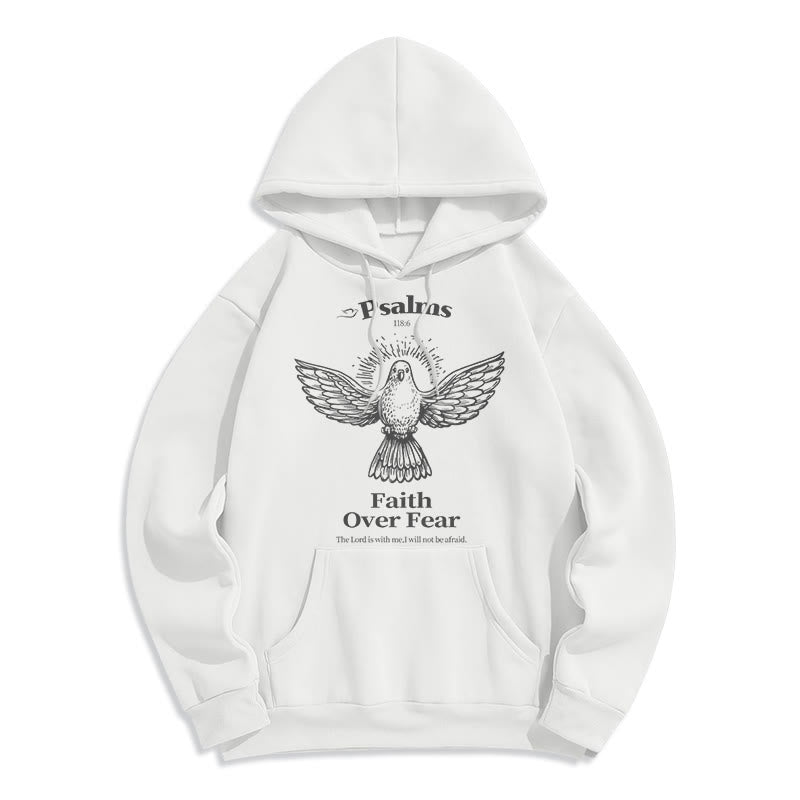 Classic Quotation Style Faith Over Fear Fleece Lined Polyester Hoodie - White - 2XL - image 10