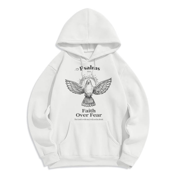 Classic Quotation Style Faith Over Fear Fleece Lined Polyester Hoodie - White - 2XL - image 10