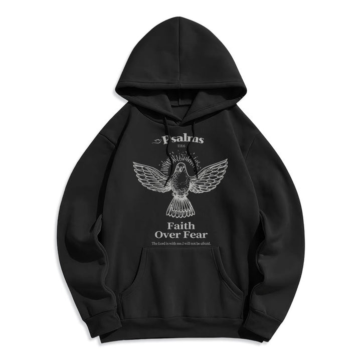 Classic Quotation Style Faith Over Fear Fleece Lined Polyester Hoodie - Black - 2XL - image 5