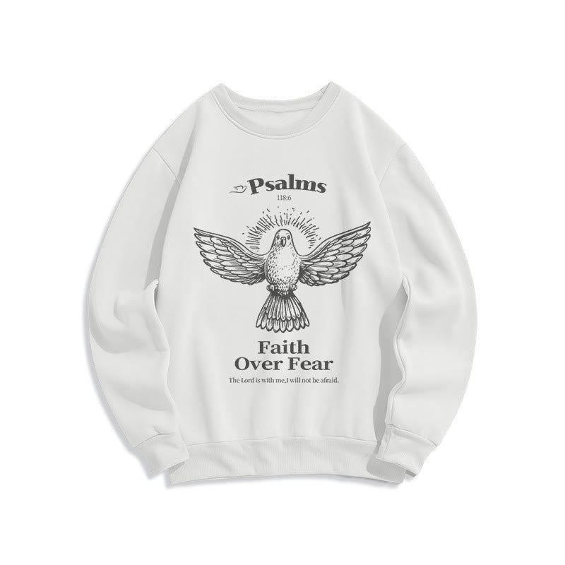 Christianartworkshop Classic Quotation Style Faith Over Fear Fleece Lined Polyester Sweatshirt - White - 2XL - image 10