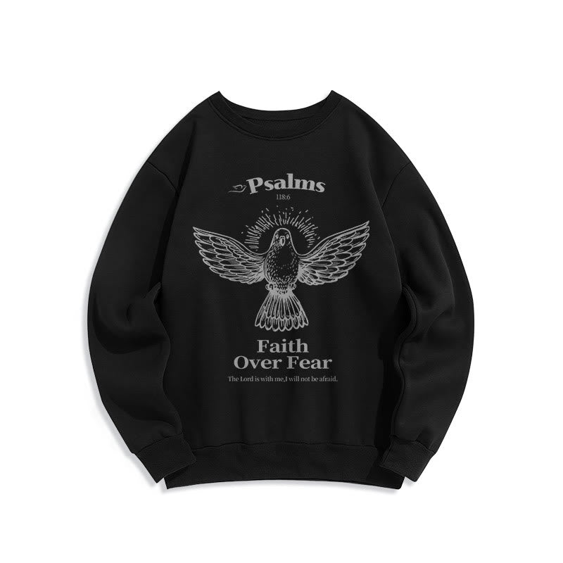 Classic Quotation Style Faith Over Fear Fleece Lined Polyester Sweatshirt - Black - 2XL - image 5