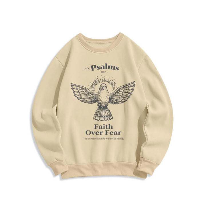 Classic Quotation Style Faith Over Fear Fleece Lined Polyester Sweatshirt - Beige - 2XL - image 15