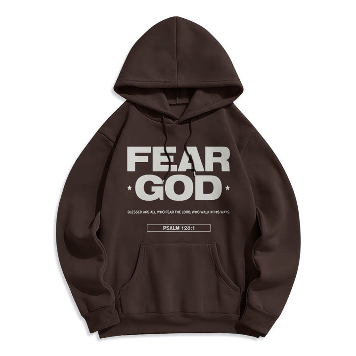 Classic Quotation Style Fear God Faith Blessed Fleece Lined Polyester Hoodie - Brown - 2XL - image 15