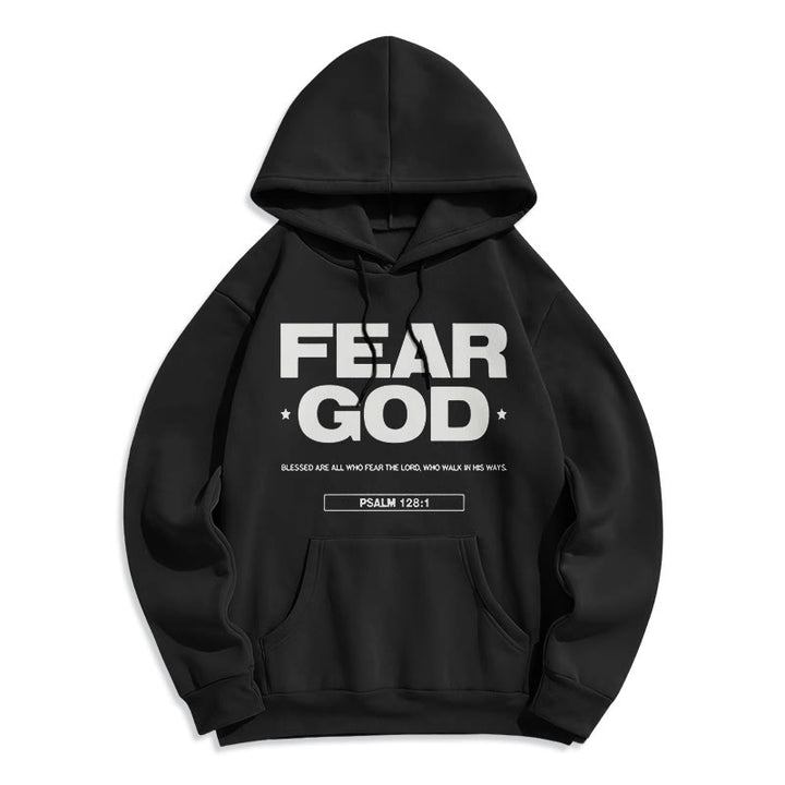 Classic Quotation Style Fear God Faith Blessed Fleece Lined Polyester Hoodie - Black - 2XL - image 0