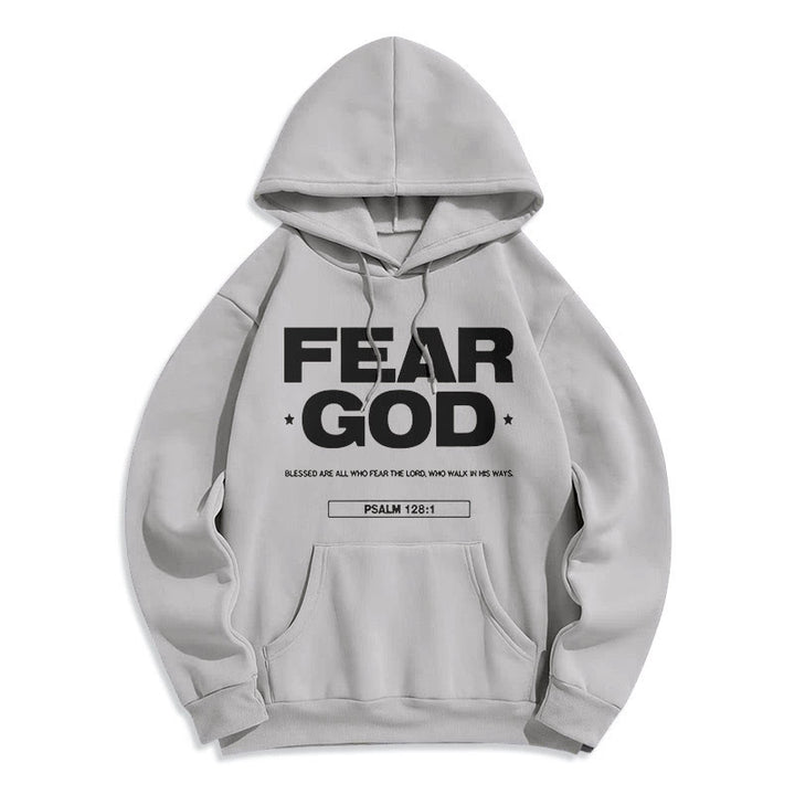 Classic Quotation Style Fear God Faith Blessed Fleece Lined Polyester Hoodie - Grey - 2XL - image 30