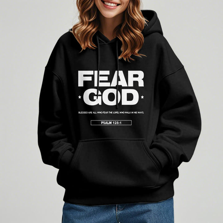 Classic Quotation Style Fear God Faith Blessed Fleece Lined Polyester Hoodie - image 2
