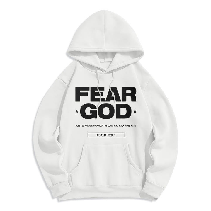Classic Quotation Style Fear God Faith Blessed Fleece Lined Polyester Hoodie - White - 2XL - image 5