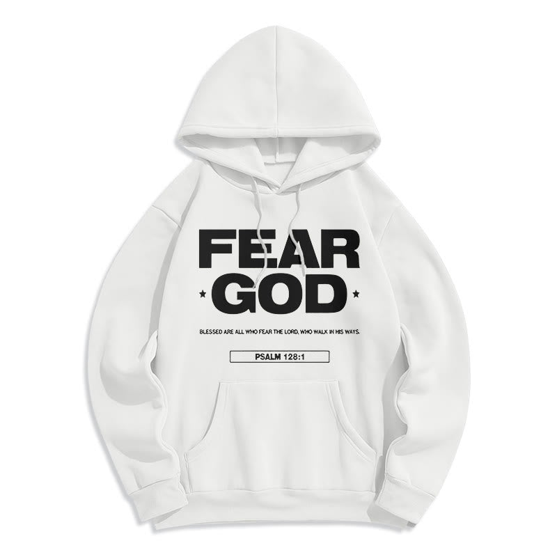 Classic Quotation Style Fear God Faith Blessed Fleece Lined Polyester Hoodie - White - 2XL - image 5