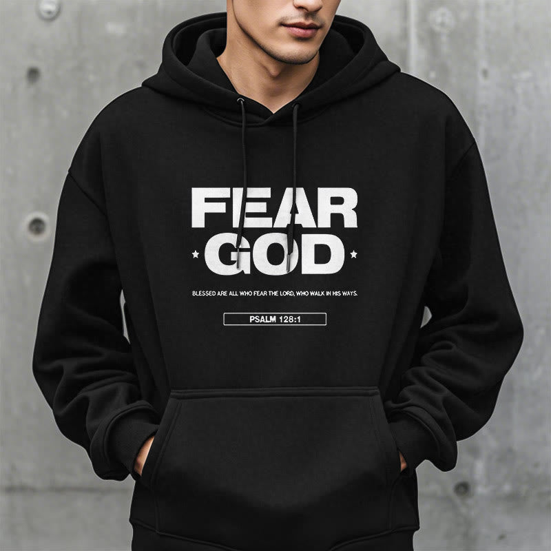 Classic Quotation Style Fear God Faith Blessed Fleece Lined Polyester Hoodie - image 1