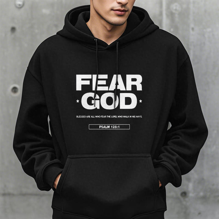 Classic Quotation Style Fear God Faith Blessed Fleece Lined Polyester Hoodie - image 1