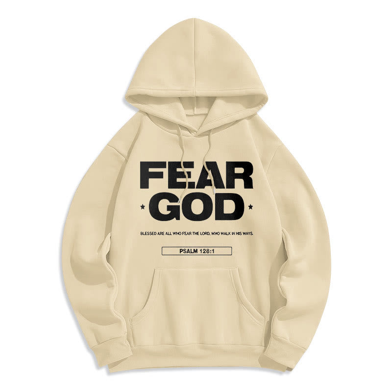 Classic Quotation Style Fear God Faith Blessed Fleece Lined Polyester Hoodie - Beige - 2XL - image 10