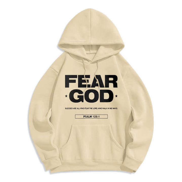 Classic Quotation Style Fear God Faith Blessed Fleece Lined Polyester Hoodie - Beige - 2XL - image 10