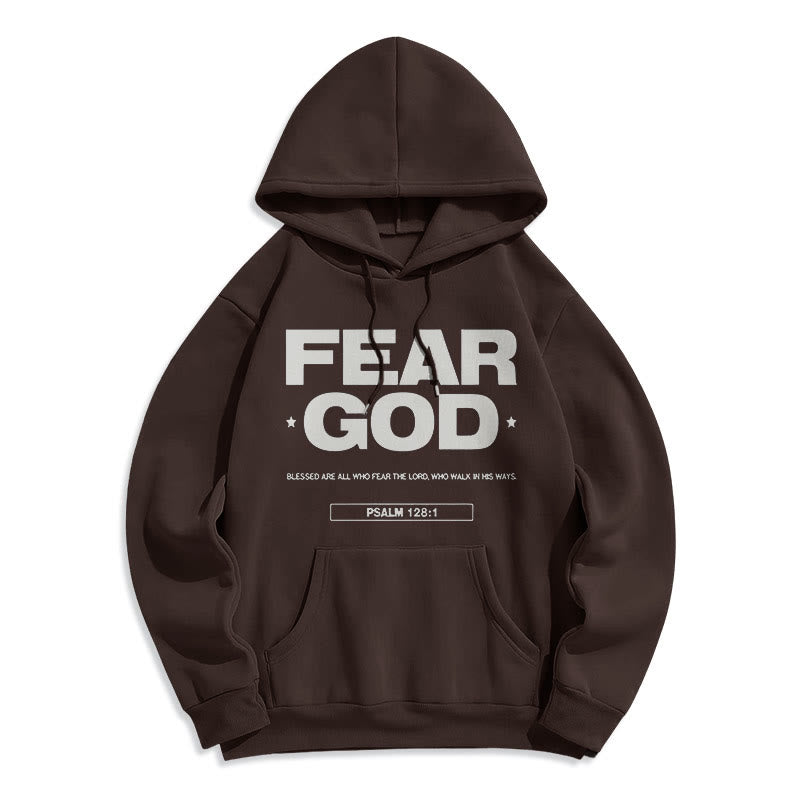 Classic Quotation Style Fear God Faith Blessed Fleece Lined Polyester Hoodie - Brown - 2XL - image 15