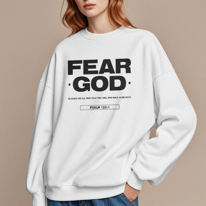 Classic Quotation Style Fear God Faith Blessed Fleece Lined Polyester Sweatshirt