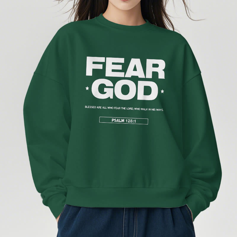 Classic Quotation Style Fear God Faith Blessed Fleece Lined Polyester Sweatshirt