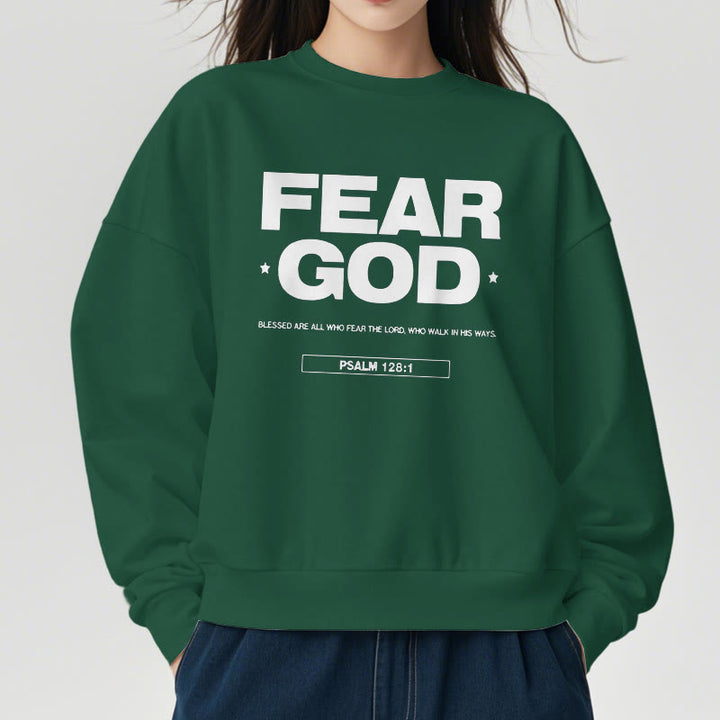 Classic Quotation Style Fear God Faith Blessed Fleece Lined Polyester Sweatshirt