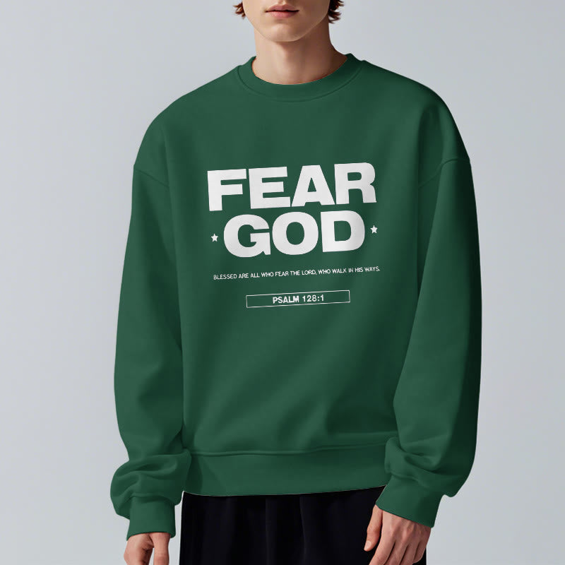 Classic Quotation Style Fear God Faith Blessed Fleece Lined Polyester Sweatshirt
