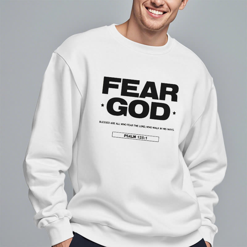Classic Quotation Style Fear God Faith Blessed Fleece Lined Polyester Sweatshirt