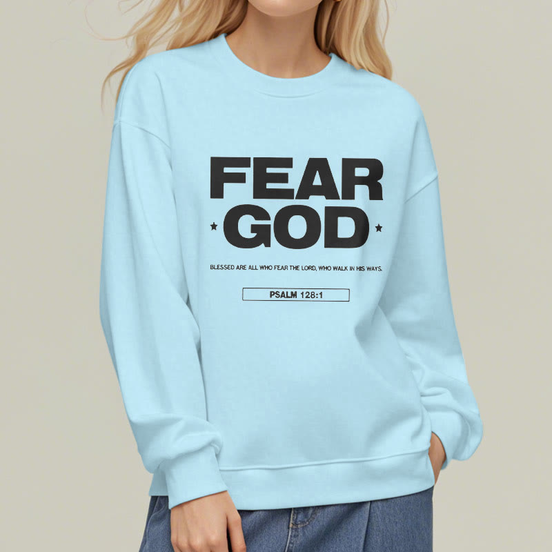 Classic Quotation Style Fear God Faith Blessed Fleece Lined Polyester Sweatshirt