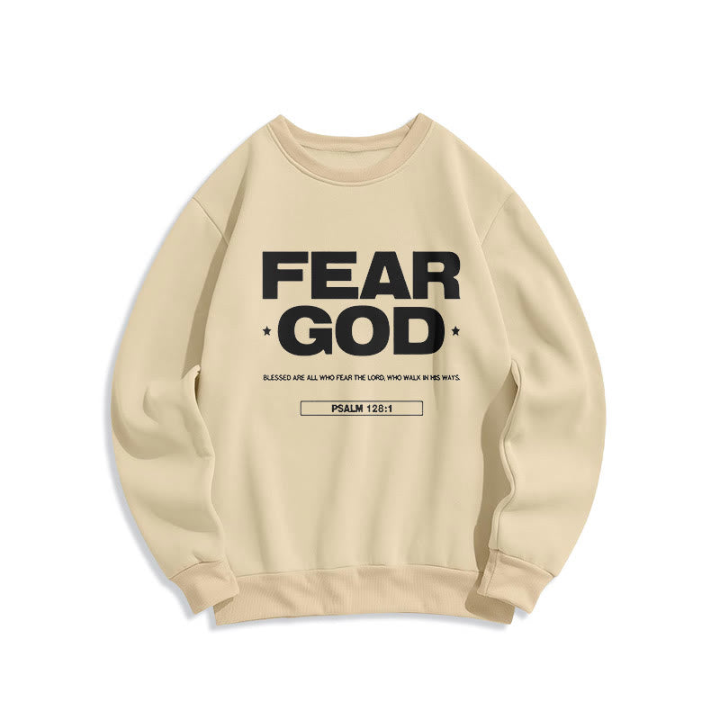 Classic Quotation Style Fear God Faith Blessed Fleece Lined Polyester Sweatshirt
