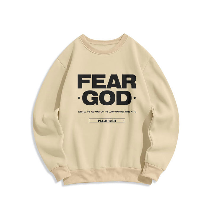 Classic Quotation Style Fear God Faith Blessed Fleece Lined Polyester Sweatshirt