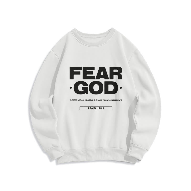 Classic Quotation Style Fear God Faith Blessed Fleece Lined Polyester Sweatshirt