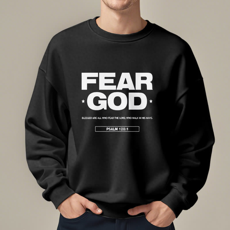 Classic Quotation Style Fear God Faith Blessed Fleece Lined Polyester Sweatshirt
