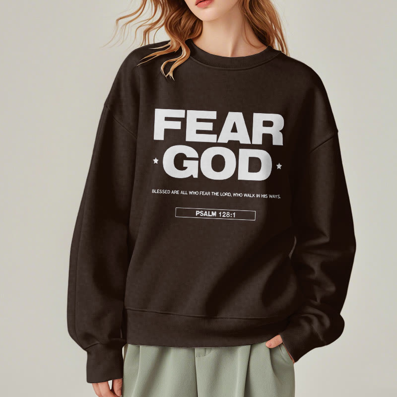 Classic Quotation Style Fear God Faith Blessed Fleece Lined Polyester Sweatshirt