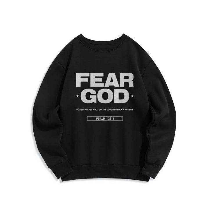 Classic Quotation Style Fear God Faith Blessed Fleece Lined Polyester Sweatshirt