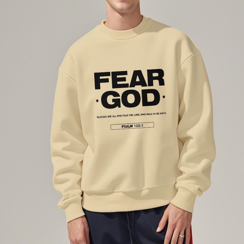 Classic Quotation Style Fear God Faith Blessed Fleece Lined Polyester Sweatshirt