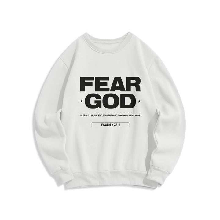 Classic Quotation Style Fear God Faith Blessed Fleece Lined Polyester Sweatshirt - White - 2XL - image 5