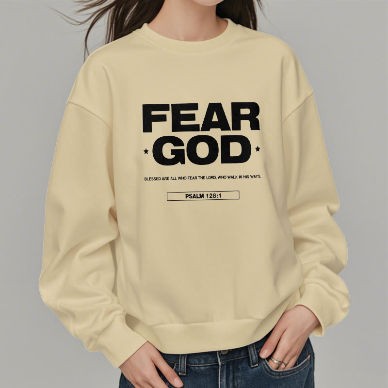 Classic Quotation Style Fear God Faith Blessed Fleece Lined Polyester Sweatshirt