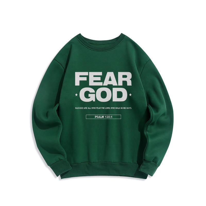 Classic Quotation Style Fear God Faith Blessed Fleece Lined Polyester Sweatshirt