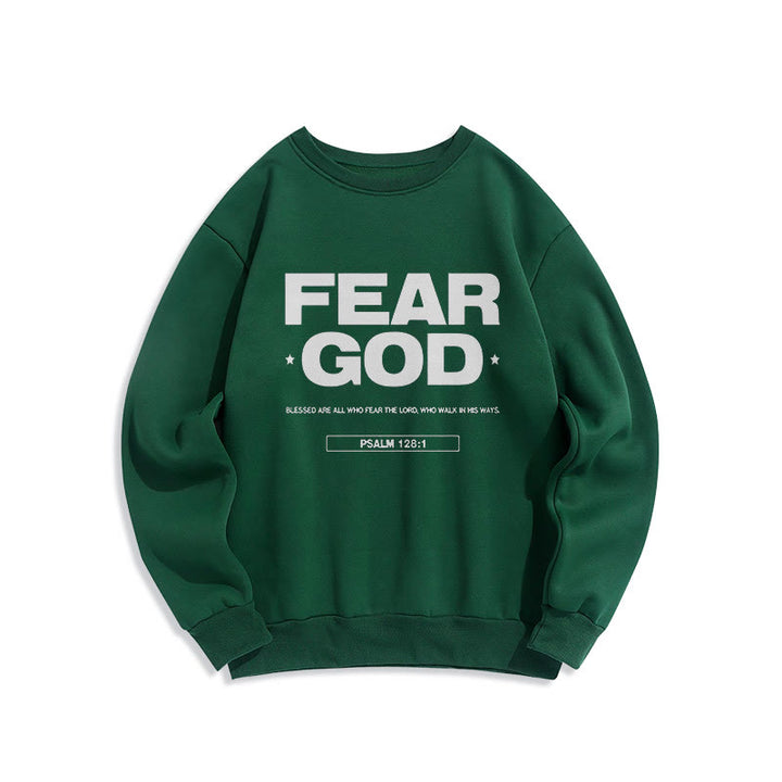 Classic Quotation Style Fear God Faith Blessed Fleece Lined Polyester Sweatshirt