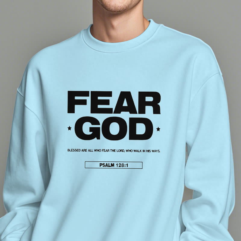 Classic Quotation Style Fear God Faith Blessed Fleece Lined Polyester Sweatshirt