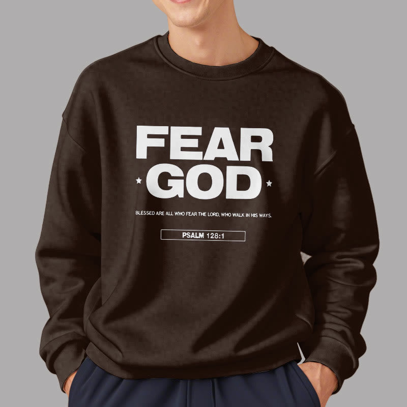 Classic Quotation Style Fear God Faith Blessed Fleece Lined Polyester Sweatshirt