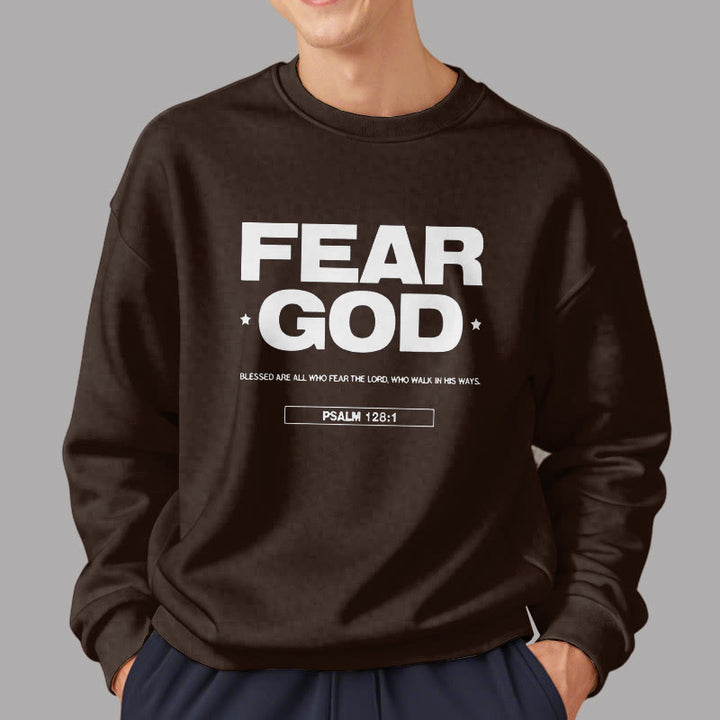 Classic Quotation Style Fear God Faith Blessed Fleece Lined Polyester Sweatshirt