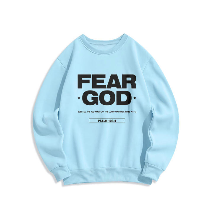 Classic Quotation Style Fear God Faith Blessed Fleece Lined Polyester Sweatshirt