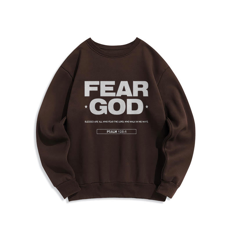 Classic Quotation Style Fear God Faith Blessed Fleece Lined Polyester Sweatshirt