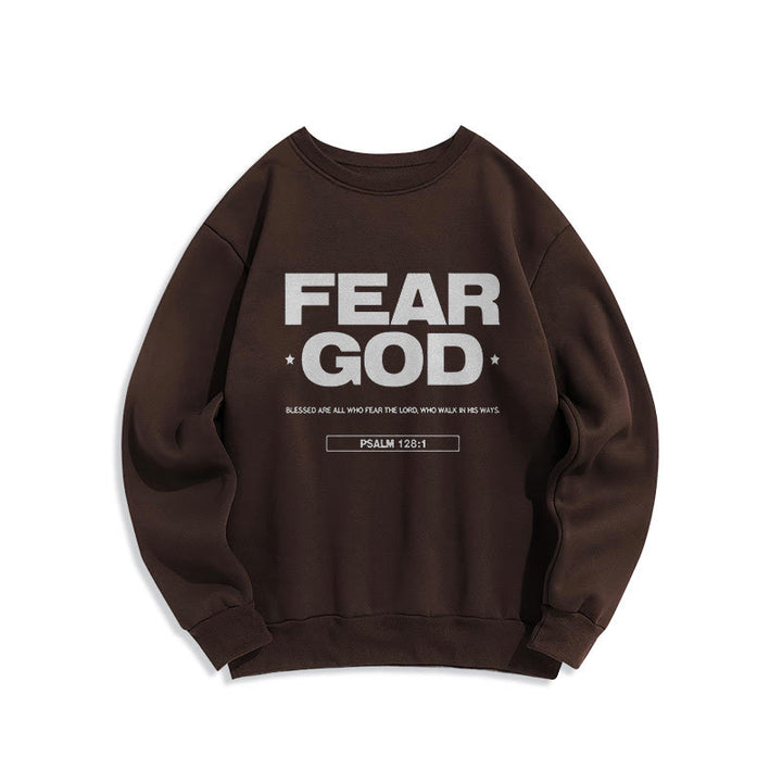 Classic Quotation Style Fear God Faith Blessed Fleece Lined Polyester Sweatshirt