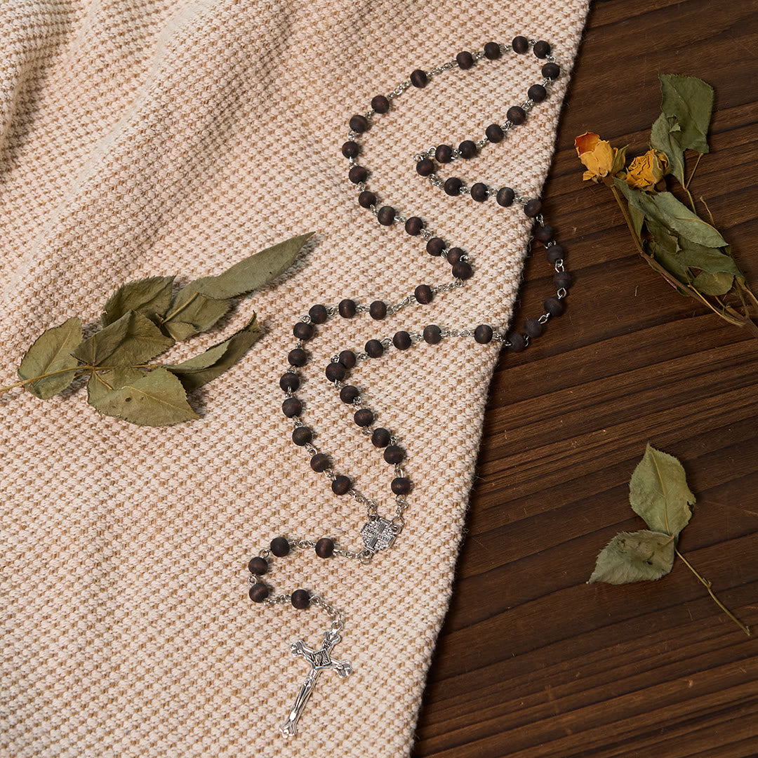 Jerusalem Medal & Crucifix of 7 mm Round White Rosewood Alloy Chain Rosary - image 14