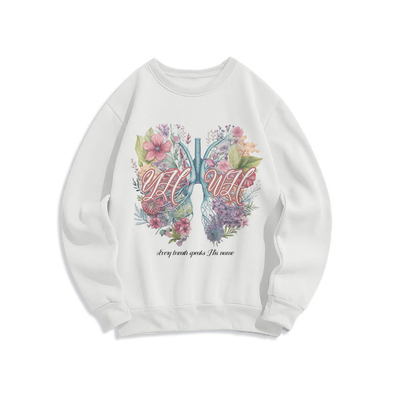 Christianartworkshop Colored Style Every Breath Speaks His Name Fleece Lined Polyester Sweatshirt - White - 2XL - image 0