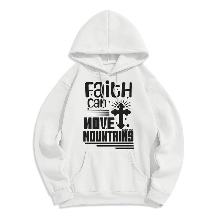 Modern Style Faith Can Move Mountains Fleece Lined Polyester Hoodie - White - 2XL - image 0