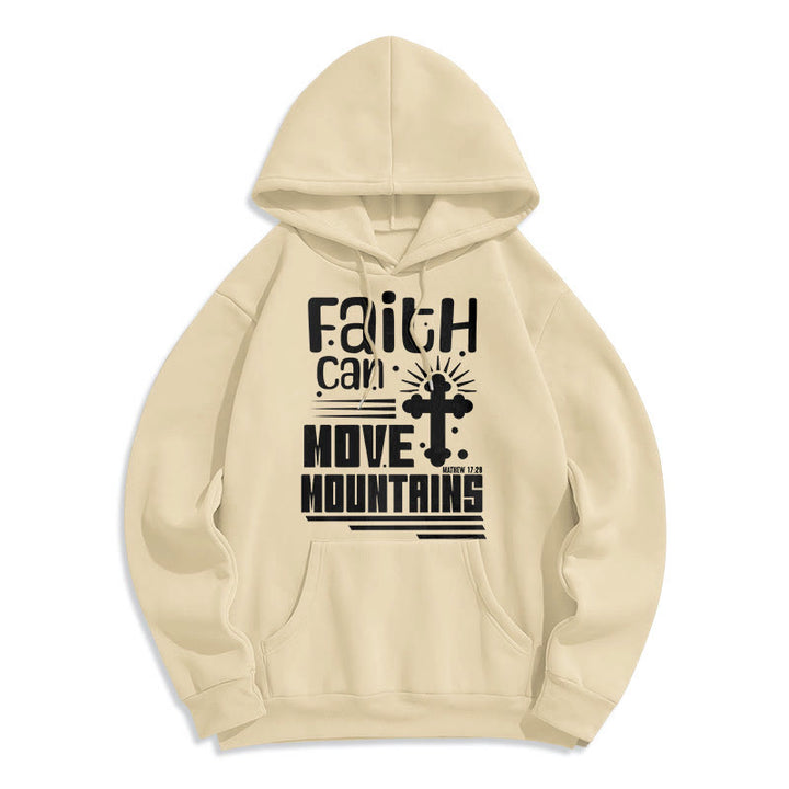 Modern Style Faith Can Move Mountains Fleece Lined Polyester Hoodie - Beige - 2XL - image 10
