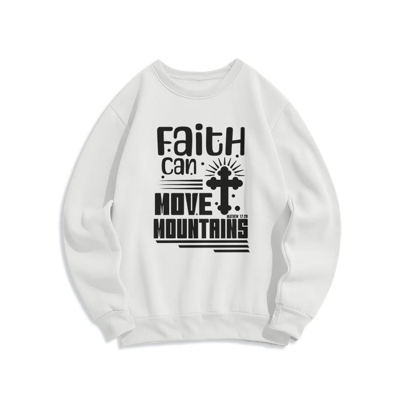 Modern Style Faith Can Move Mountains Fleece Lined Polyester Sweatshirt - White - 2XL - image 0