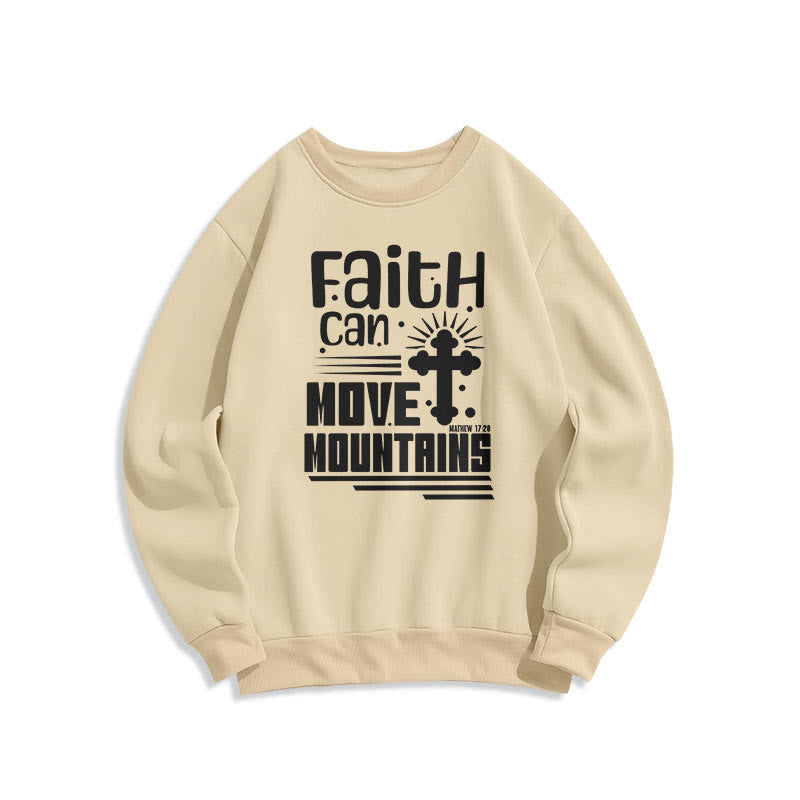 Modern Style Faith Can Move Mountains Fleece Lined Polyester Sweatshirt - Beige - 2XL - image 10